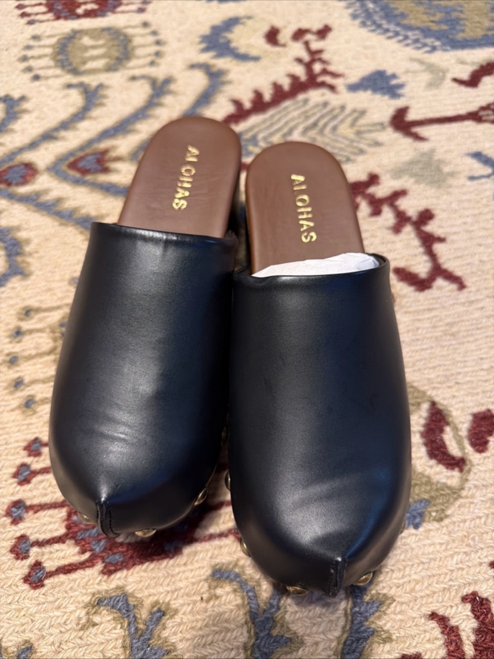 Free People Alohas Black Harley Clogs Size 38 Women’s Leather Free People NWOB - Picture 2 of 6